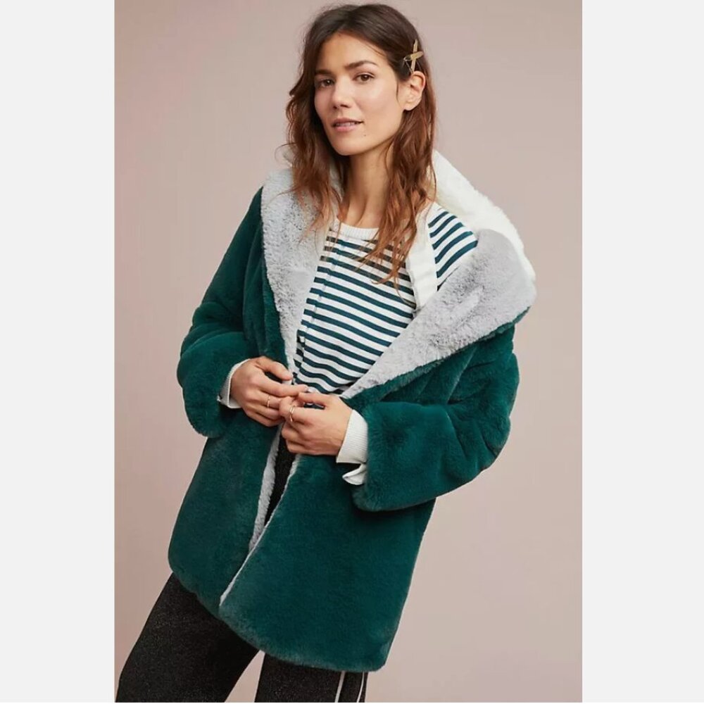 New Anthropologie Suncoo Enki Faux Fur Coat size 0 MSRP: $398